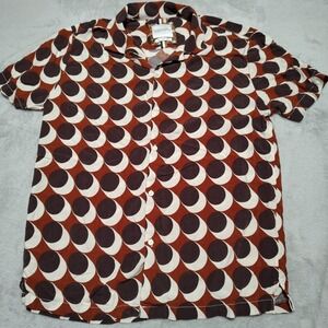 Denim & Flower Ricky Singh Shirt Men‎ M Brown Graphic Viscose Lightweight Travel